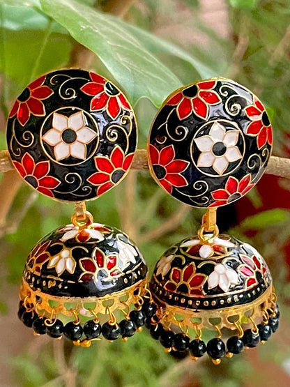 Meenakari Flower Print Top Jhumki Earring