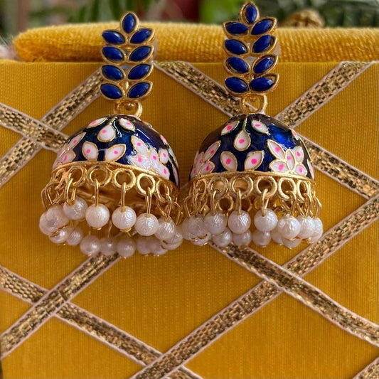 Meenakari Leaf Top Jhumki Earring
