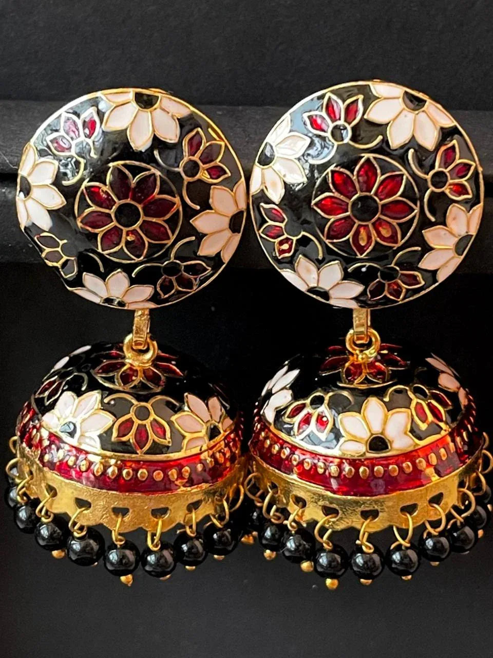 Meenakari Flower Print Top Jhumki Earring