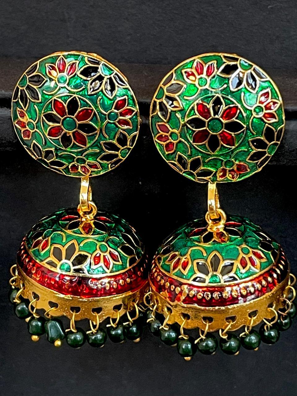 Meenakari Flower Print Top Jhumki Earring