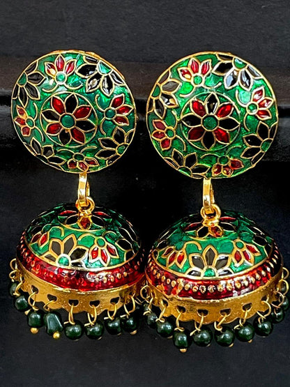 Meenakari Flower Print Top Jhumki Earring