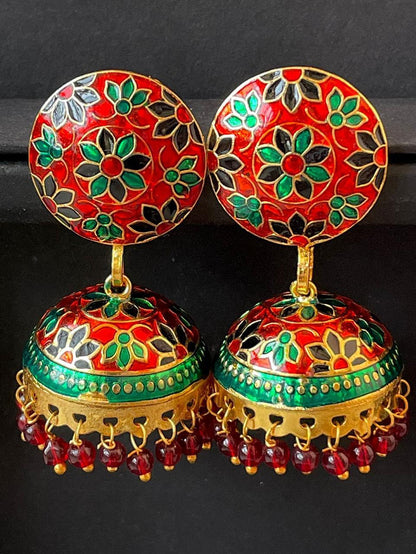 Meenakari Flower Print Top Jhumki Earring