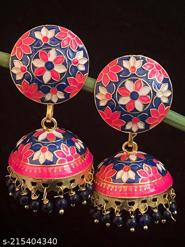 Meenakari Flower Print Top Jhumki Earring