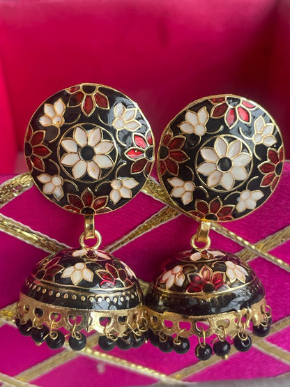 Meenakari Flower Print Top Jhumki Earring