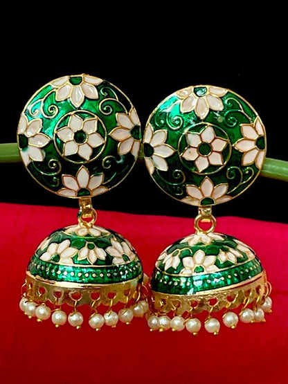 Meenakari Flower Print Top Jhumki Earring