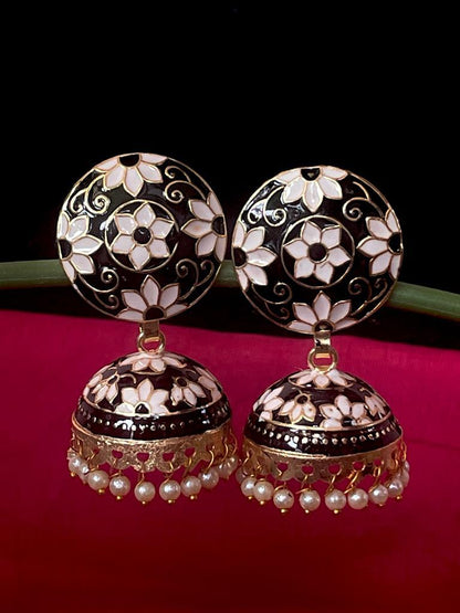 Meenakari Flower Print Top Jhumki Earring