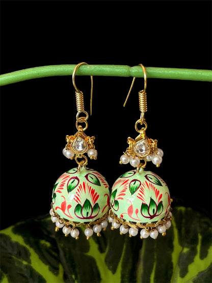 Meenakai Hand Painted Jhumka with Pachi Kundan Earring