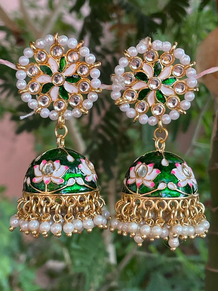 Meenakari Floral Top with Beaded Jhumka Earring