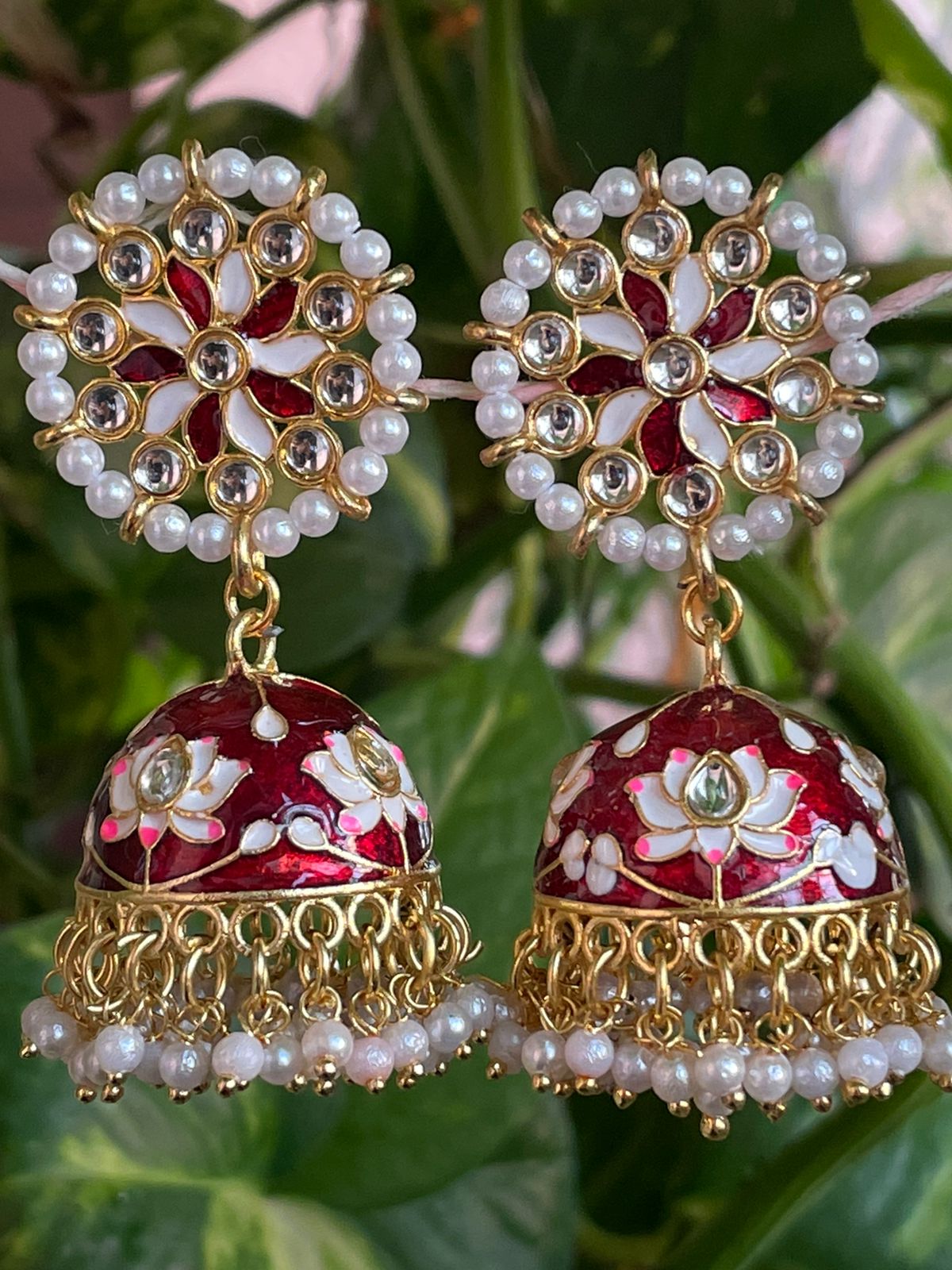 Meenakari Floral Top with Beaded Jhumka Earring