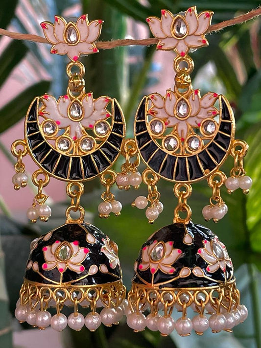 Meenakari Chandbali Top Dome Jhumka Earring