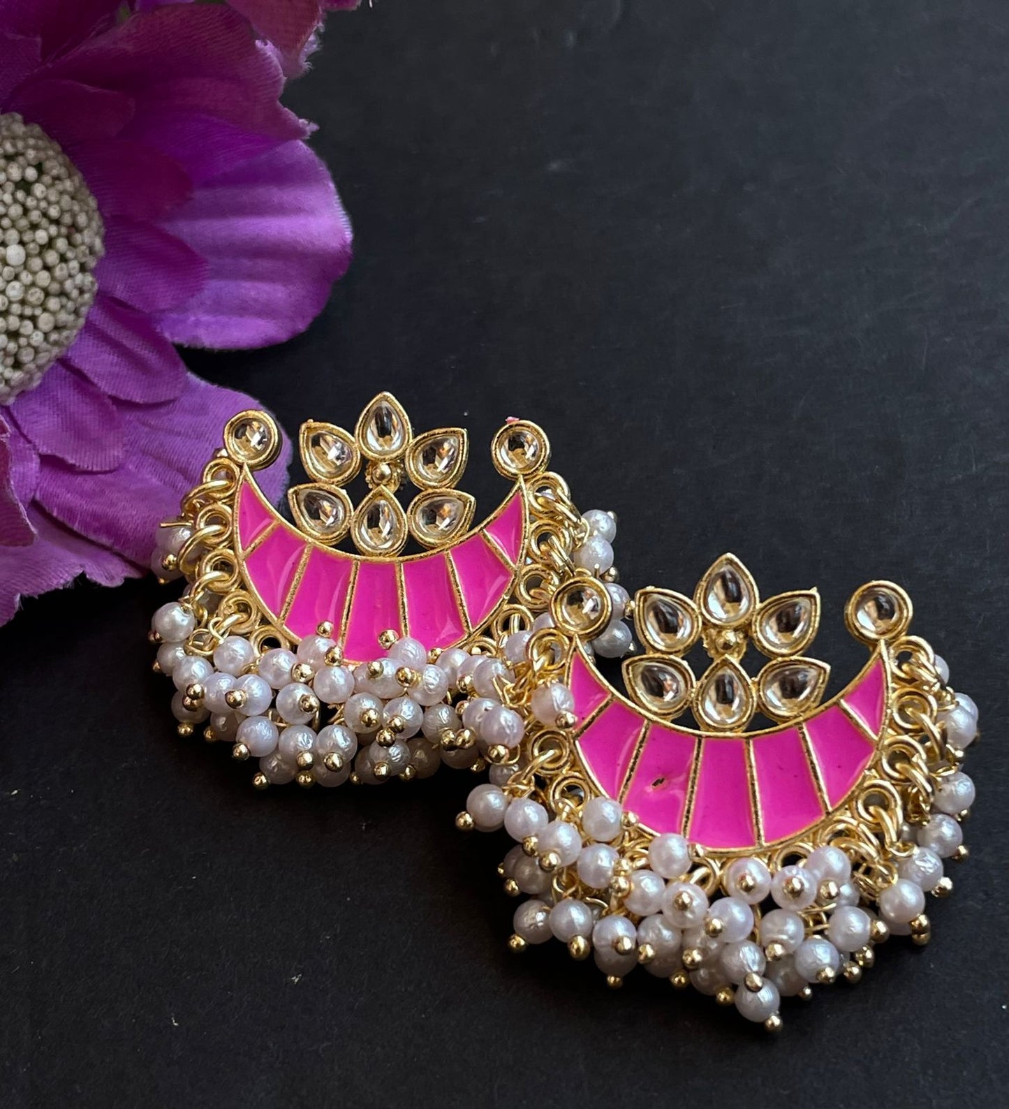 Meenakari Chandbali Stud Earring