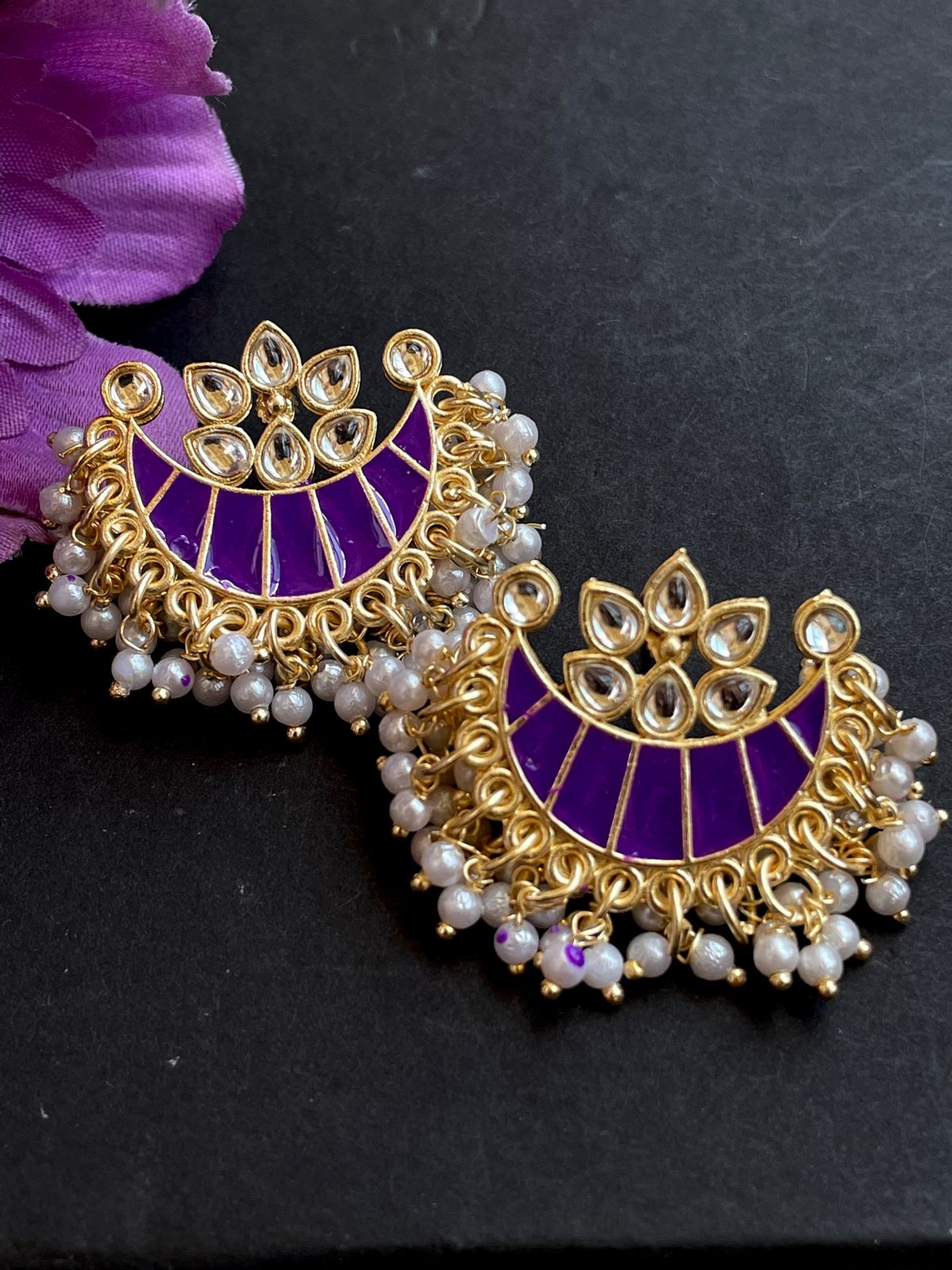 Meenakari Chandbali Stud Earring