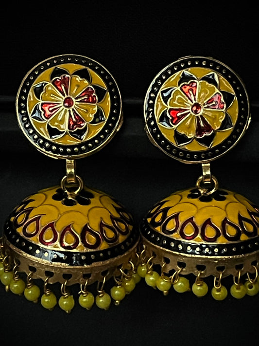 Meenakari Flower Print Top Jhumki Earring