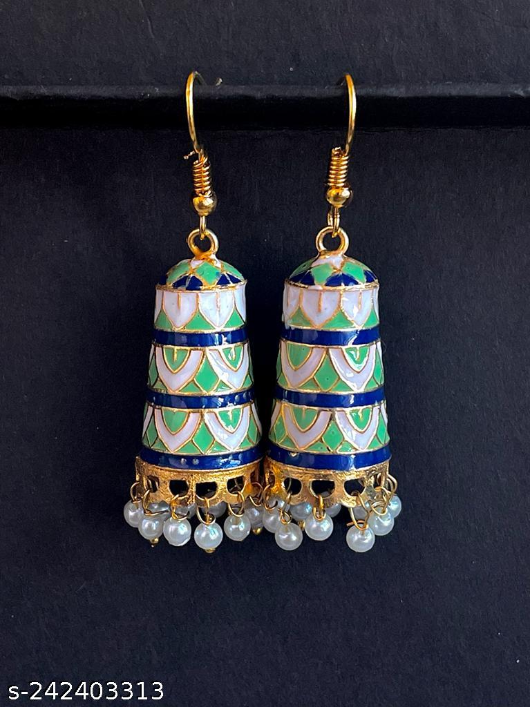 Meenakari Cylindrical Prinited Jhumka Earring