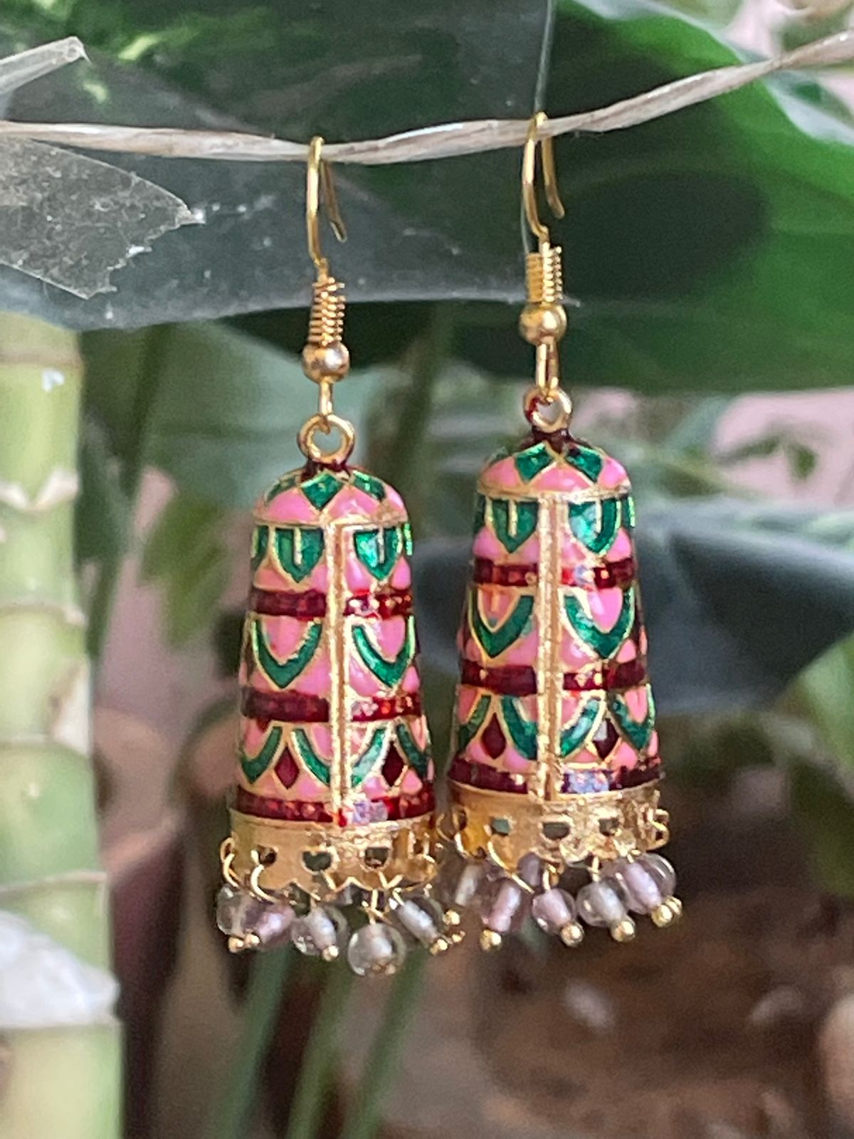 Meenakari Cylindrical Prinited Jhumka Earring