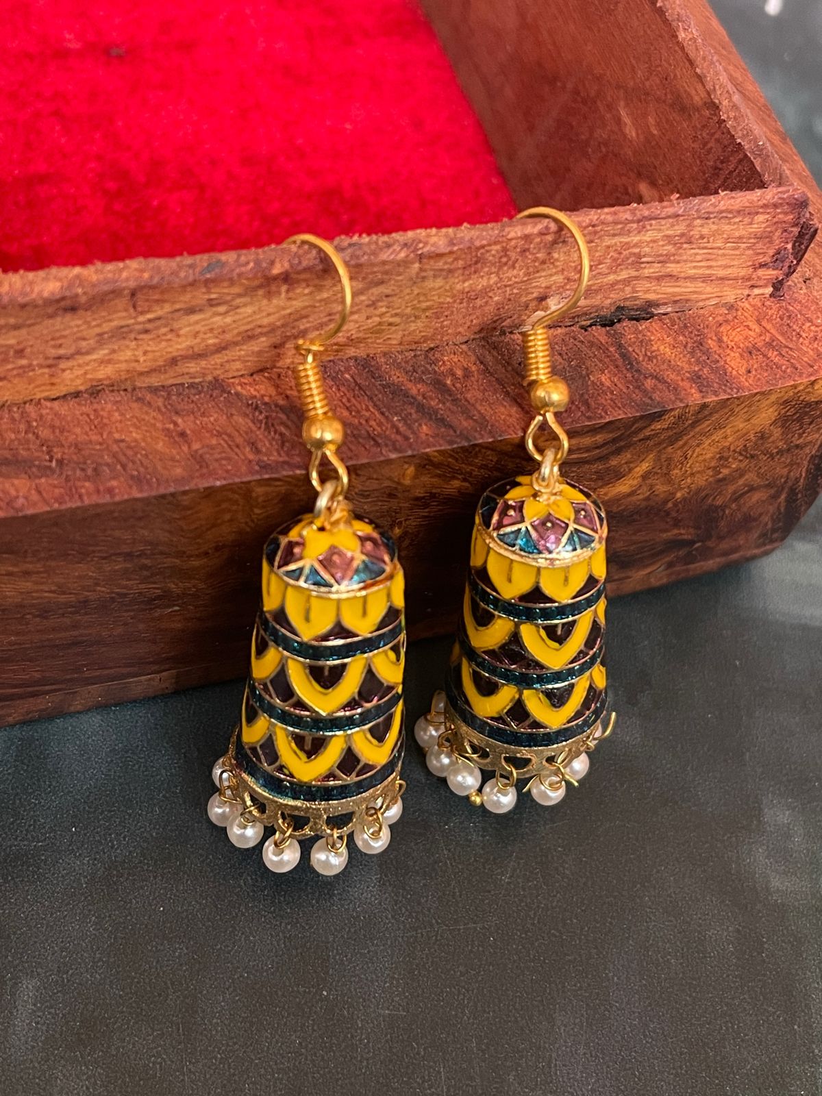 Meenakari Cylindrical Prinited Jhumka Earring