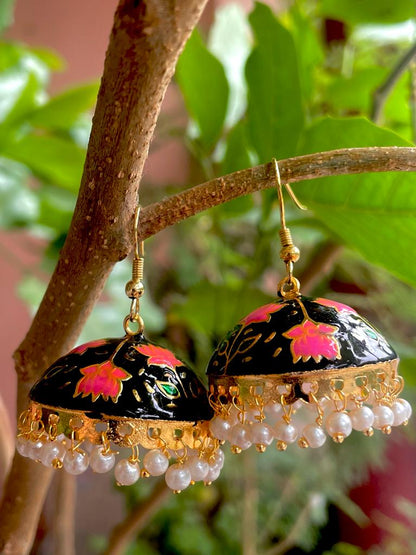 Meenakari Flower Print Dome Jhumka Earring