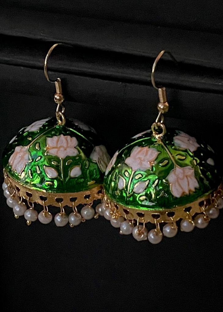 Meenakari Flower Print Dome Jhumka Earring