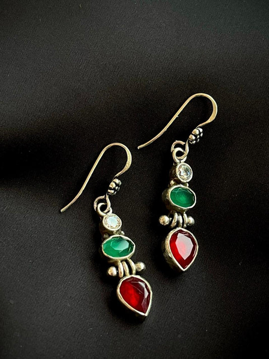 Ruby and AD stone 92.5 Silver Earring