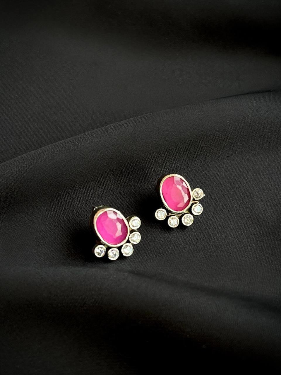 Oval Shape Stud 92.5 Silver Earring with AD stone