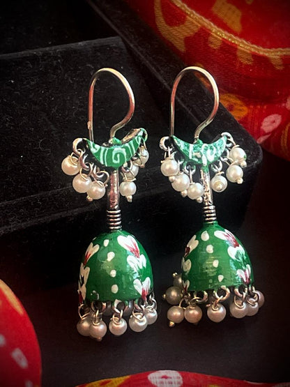 Hand Painted Chandbali with Jhumki Earring