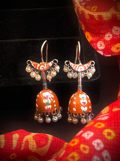 Hand Painted Chandbali with Jhumki Earring