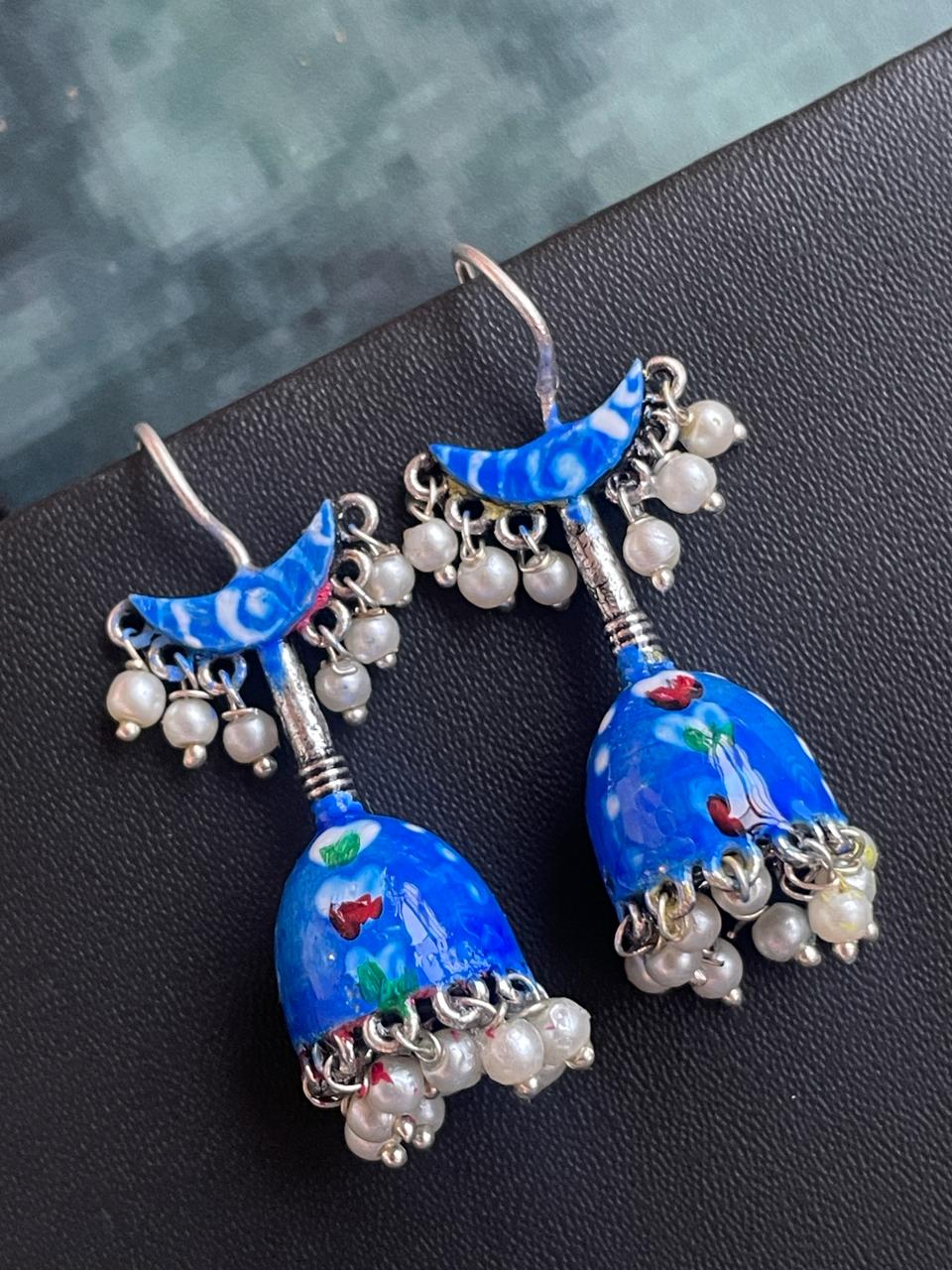 Hand Painted Chandbali with Jhumki Earring