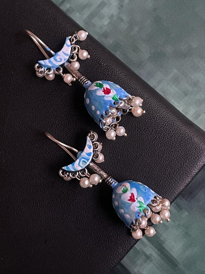 Hand Painted Chandbali with Jhumki Earring