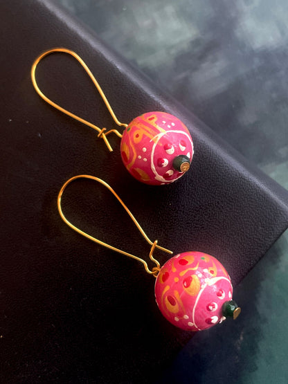 Hand Painted Wooden Beads Earring