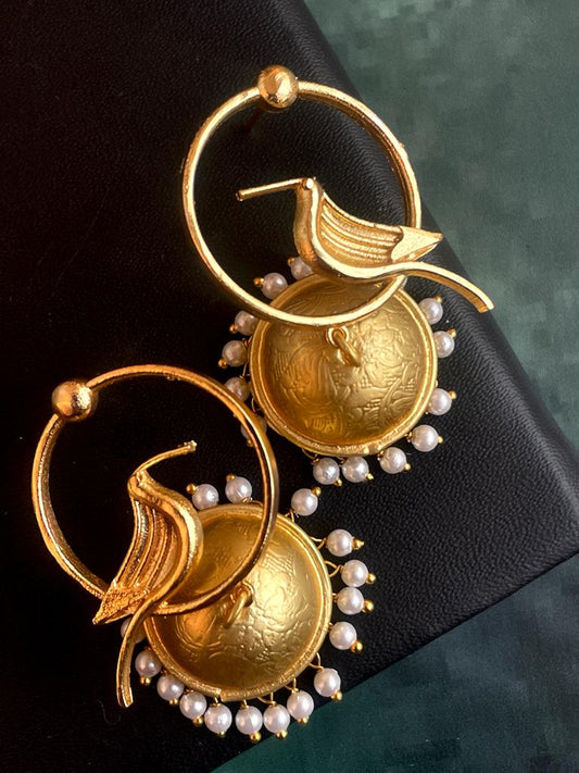 Golden Jhumki with Golden Bird Top Earring