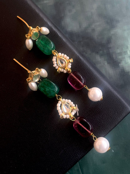 Semi Precious Stones with Pearl and Pachi Kundan Earring