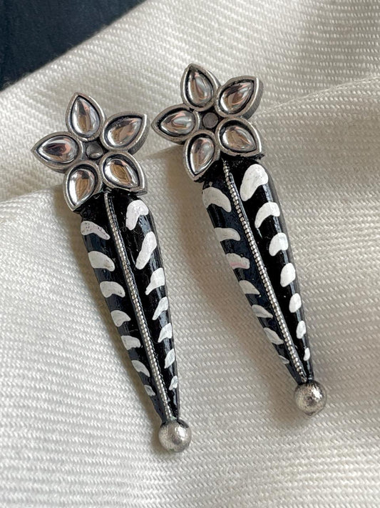 Hand Painted Floral Oxidized Stud Earring