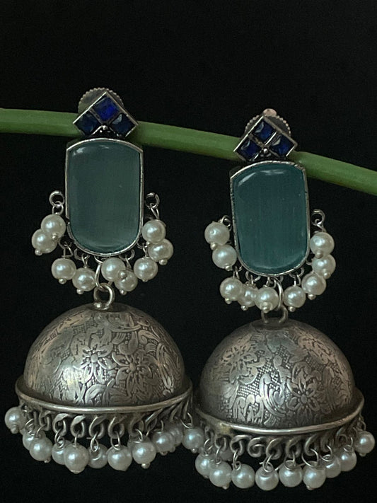 Monalisa Stone Top with Oxidized Heavy Dome Jhumka Earring