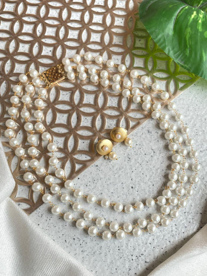 Shell Pearl Three Layered Mala Necklace with Earring set