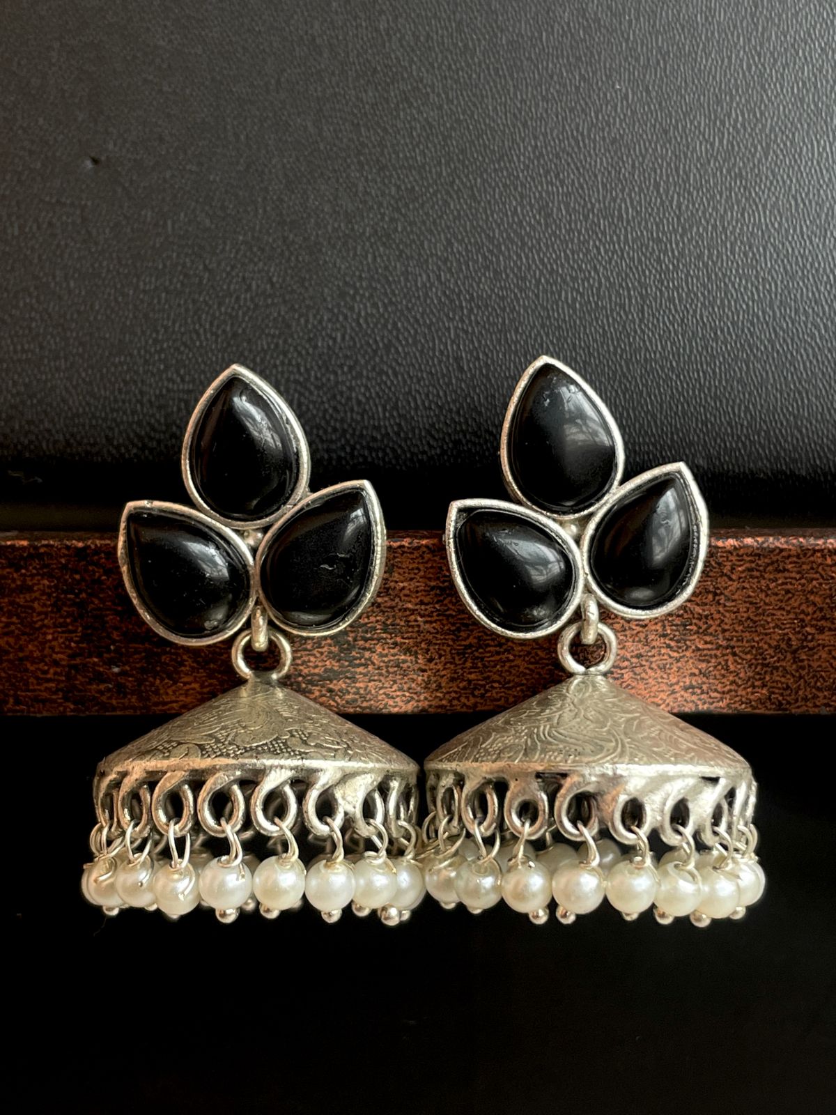 Three Monalisa Stone Top with Antique Jhumki Earring