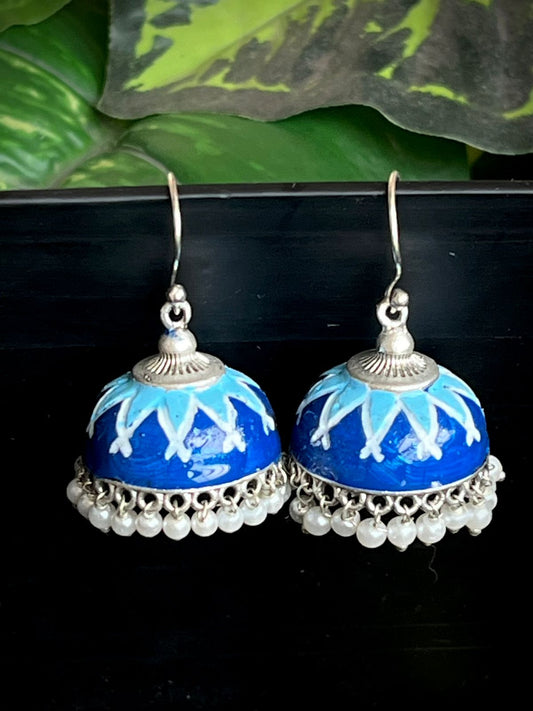 Hand Painted Silver Replica Jhumka Earring
