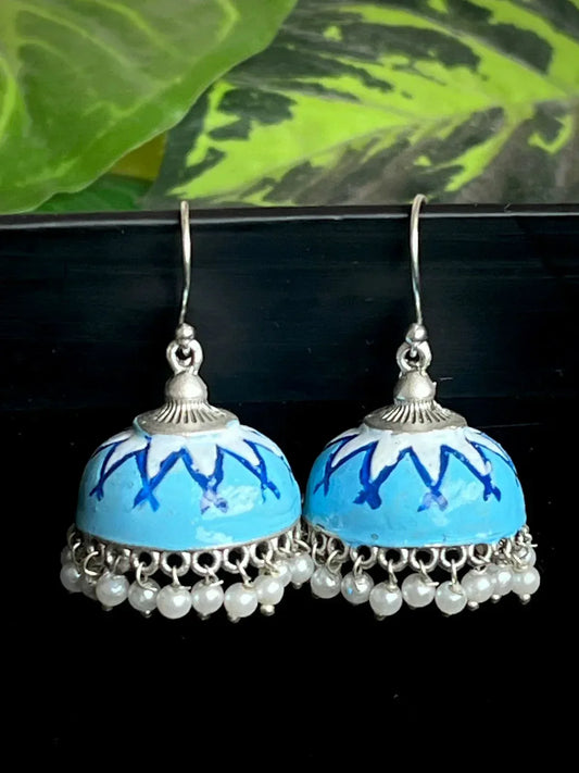 Hand Painted Silver Replica Jhumka Earring