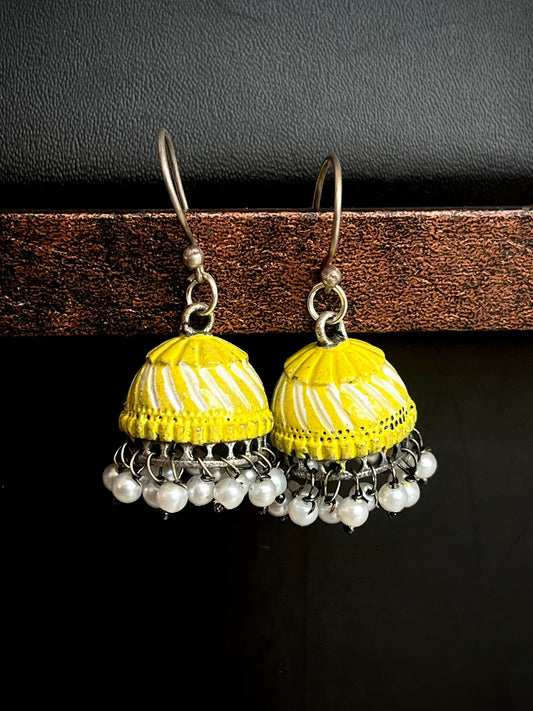 Hand Painted Black Oxidized Jhumka Earring