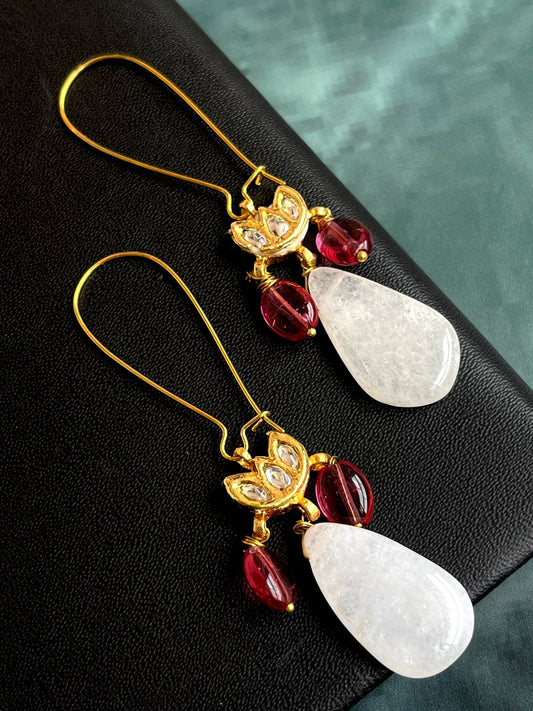 Natural Semi Precious Stone and Kundan Earring