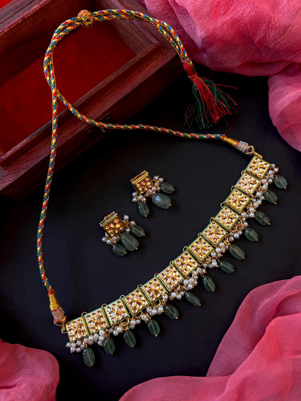 Kundan Beaded Choker with Earring set