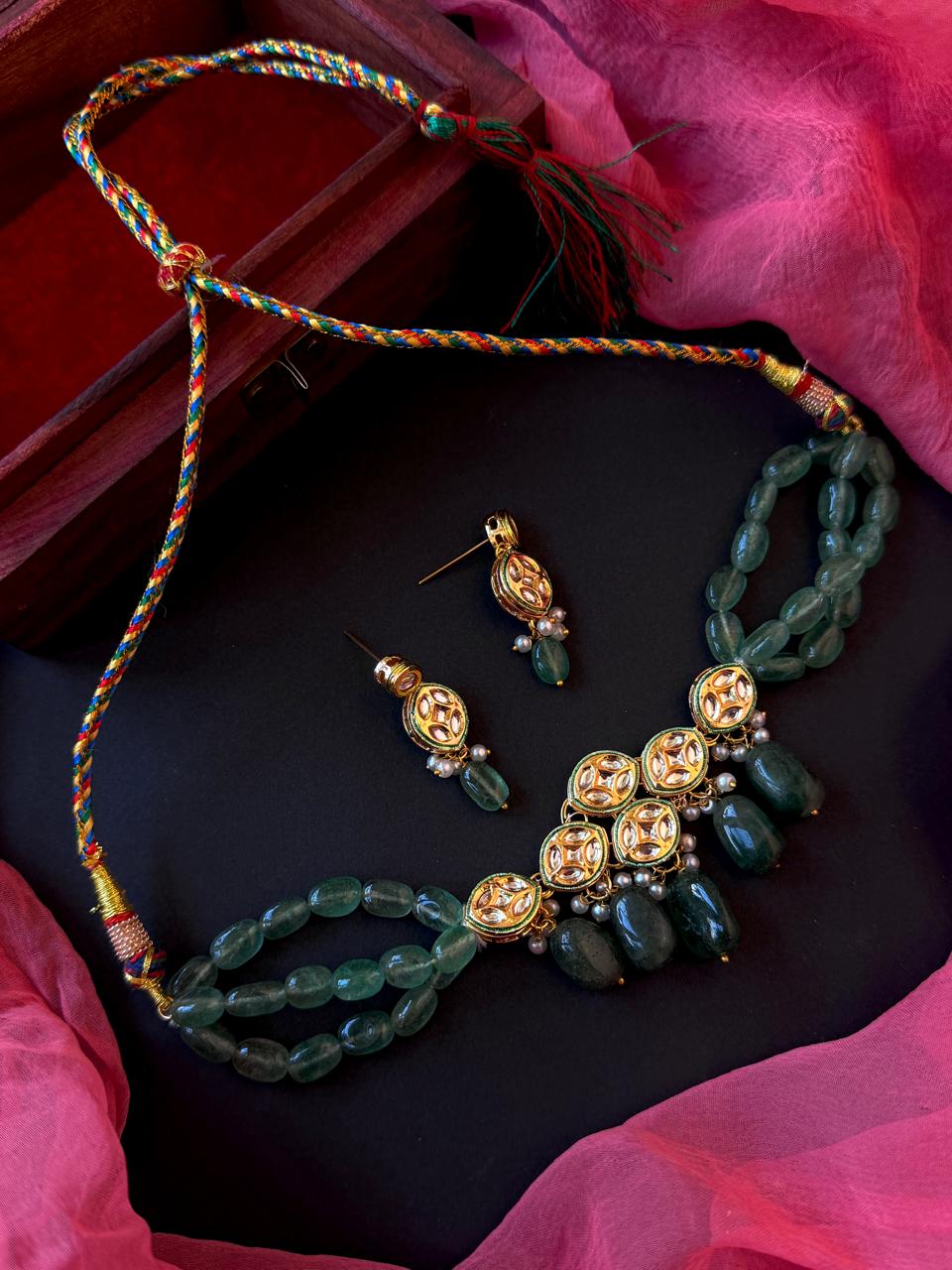 Kundan with Strawberry Stone Choker with Earring set