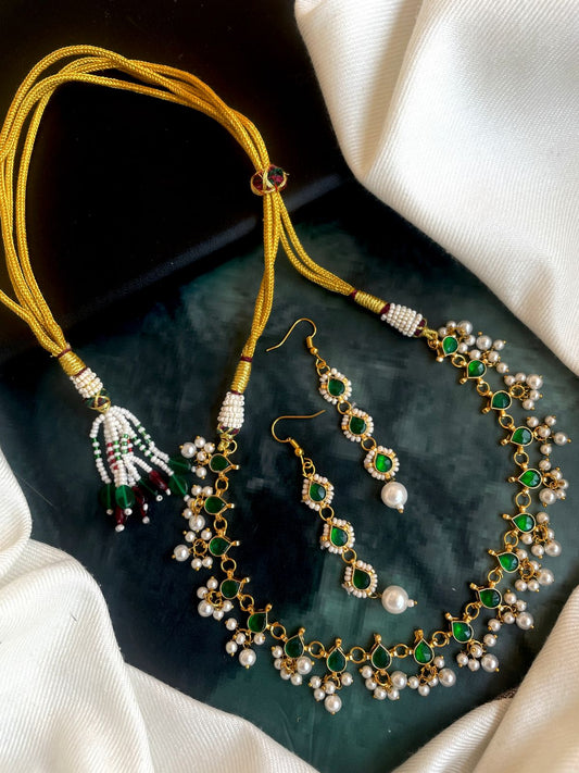 Pachi Kundan Beaded Necklace with Earring Set