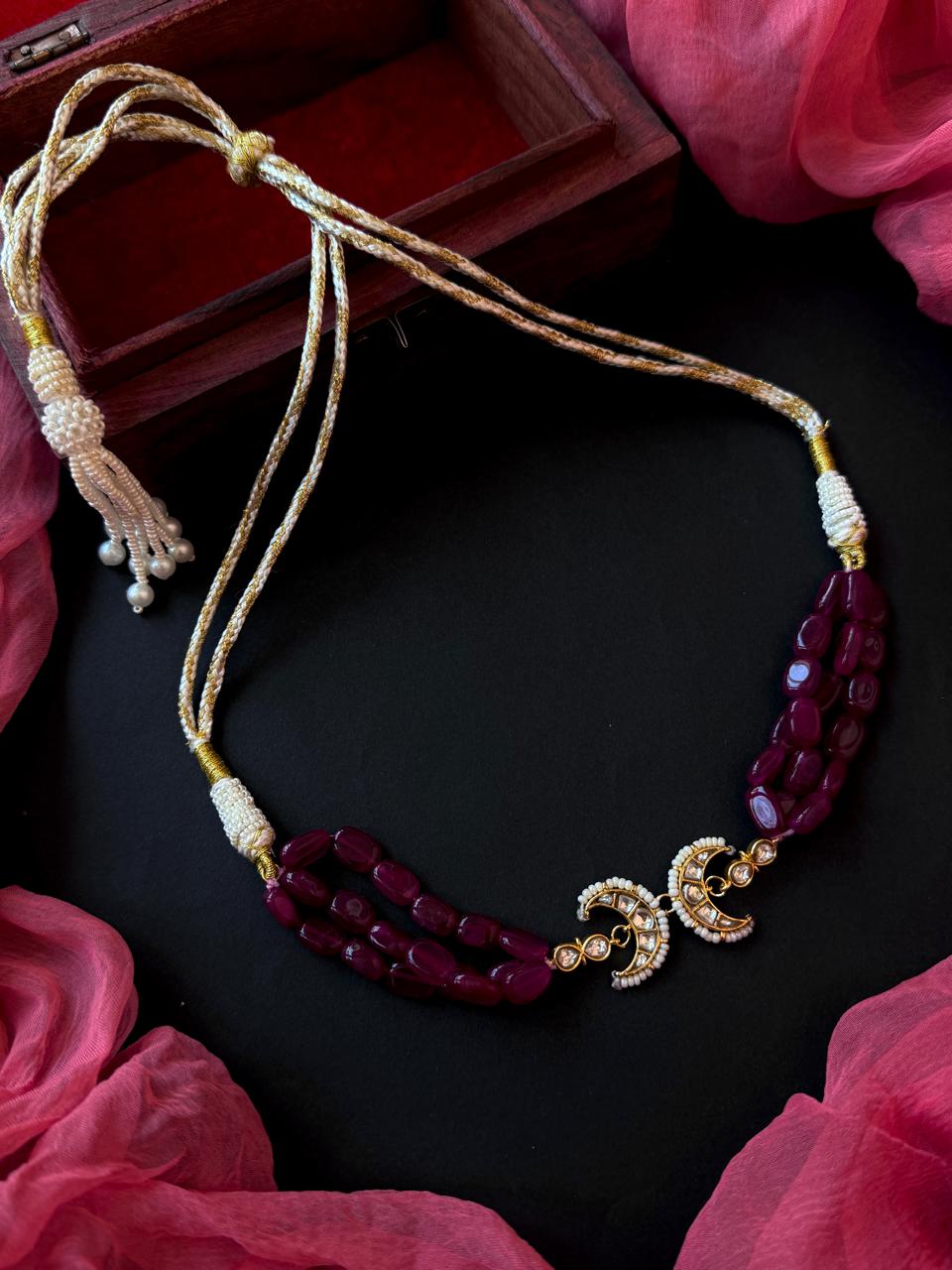 Pachi Kundan Pendant Stone Beaded Mala Necklace