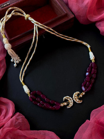 Pachi Kundan Pendant Stone Beaded Mala Necklace