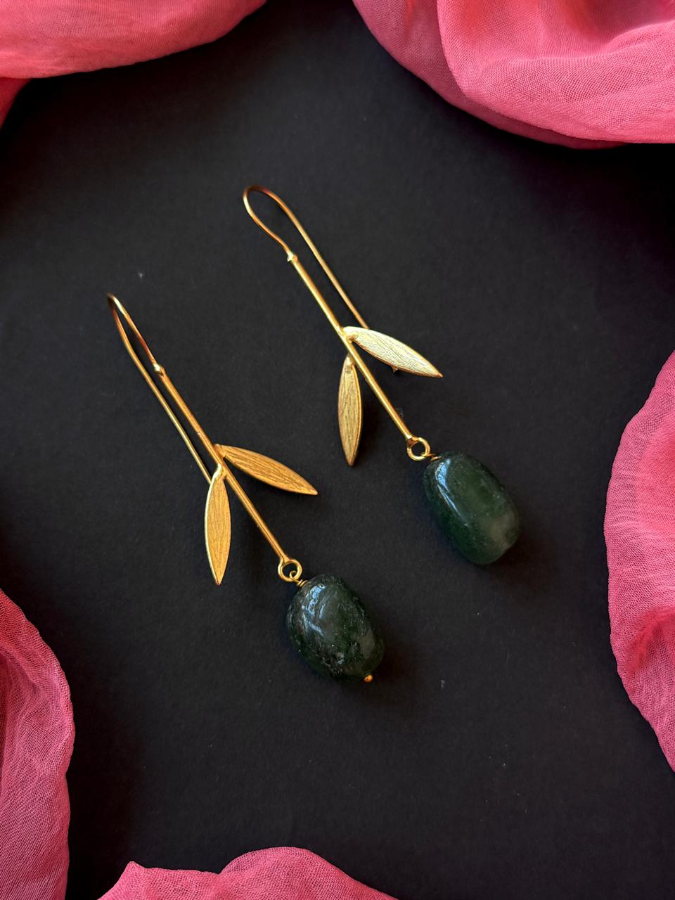 Natural Stones Golden leaf Earring