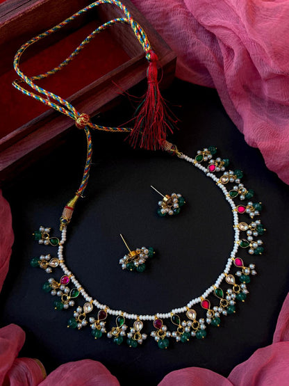 Pachi Kundan Beaded Necklace with Earring set
