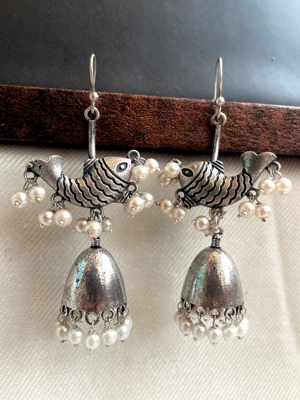 Oxidized Fish Top with Antiq Bell Shape Jhumki Earring