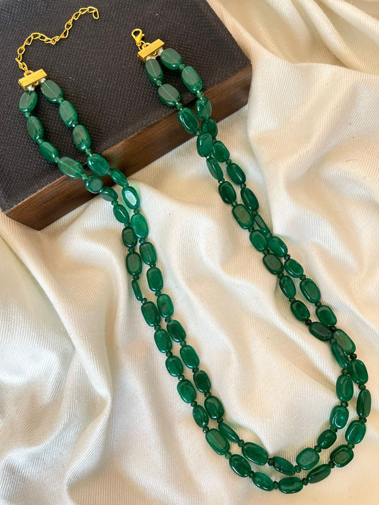 Glass Jade Stone Duble Layer Mala Necklace