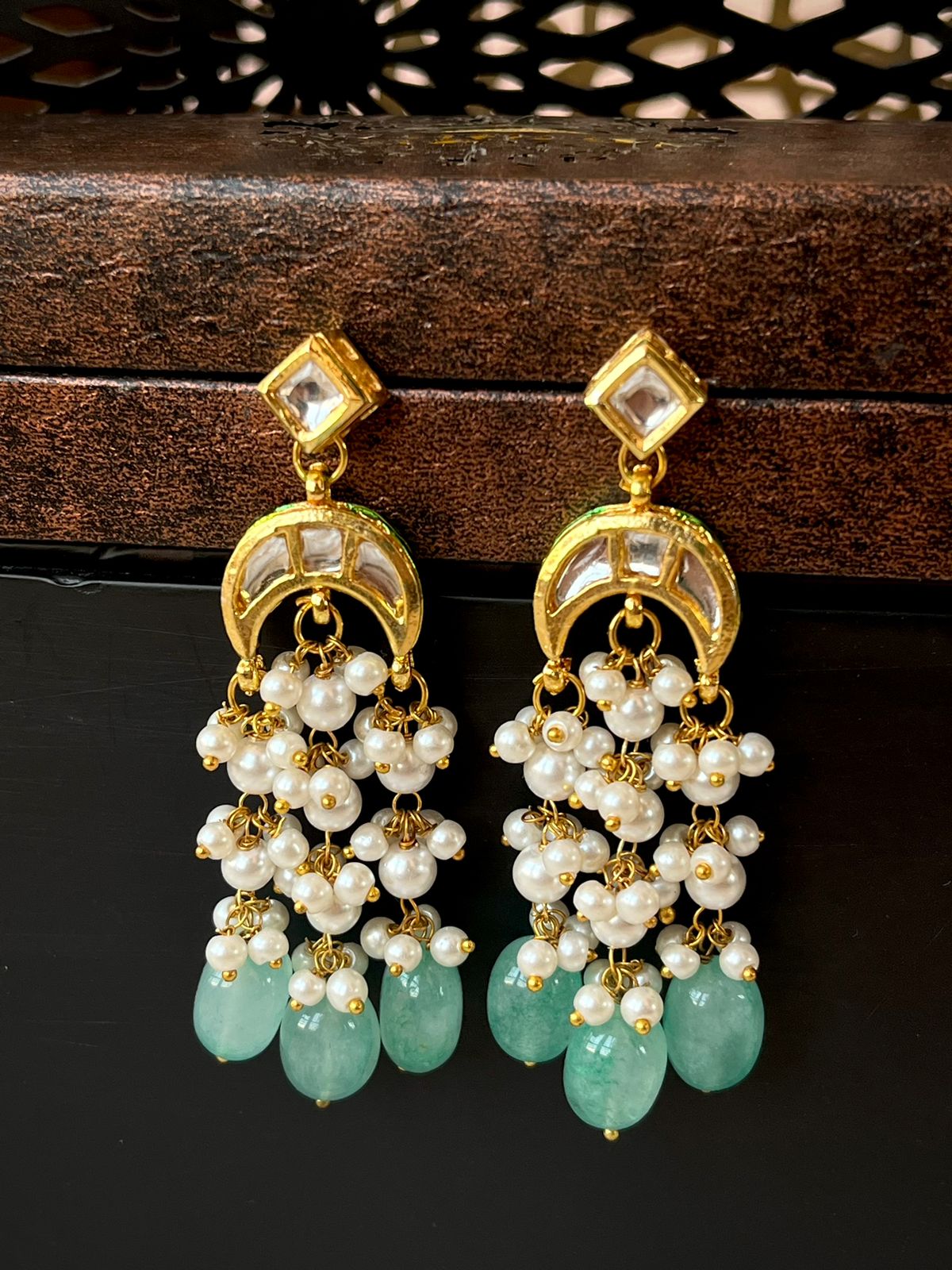 Kundan, Cheer and Glass Jade Stone Earring