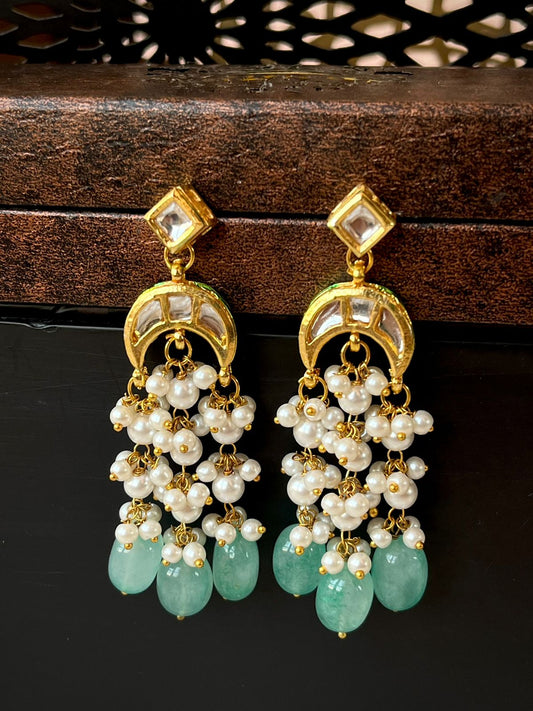 Kundan, Cheer and Glass Jade Stone Earring